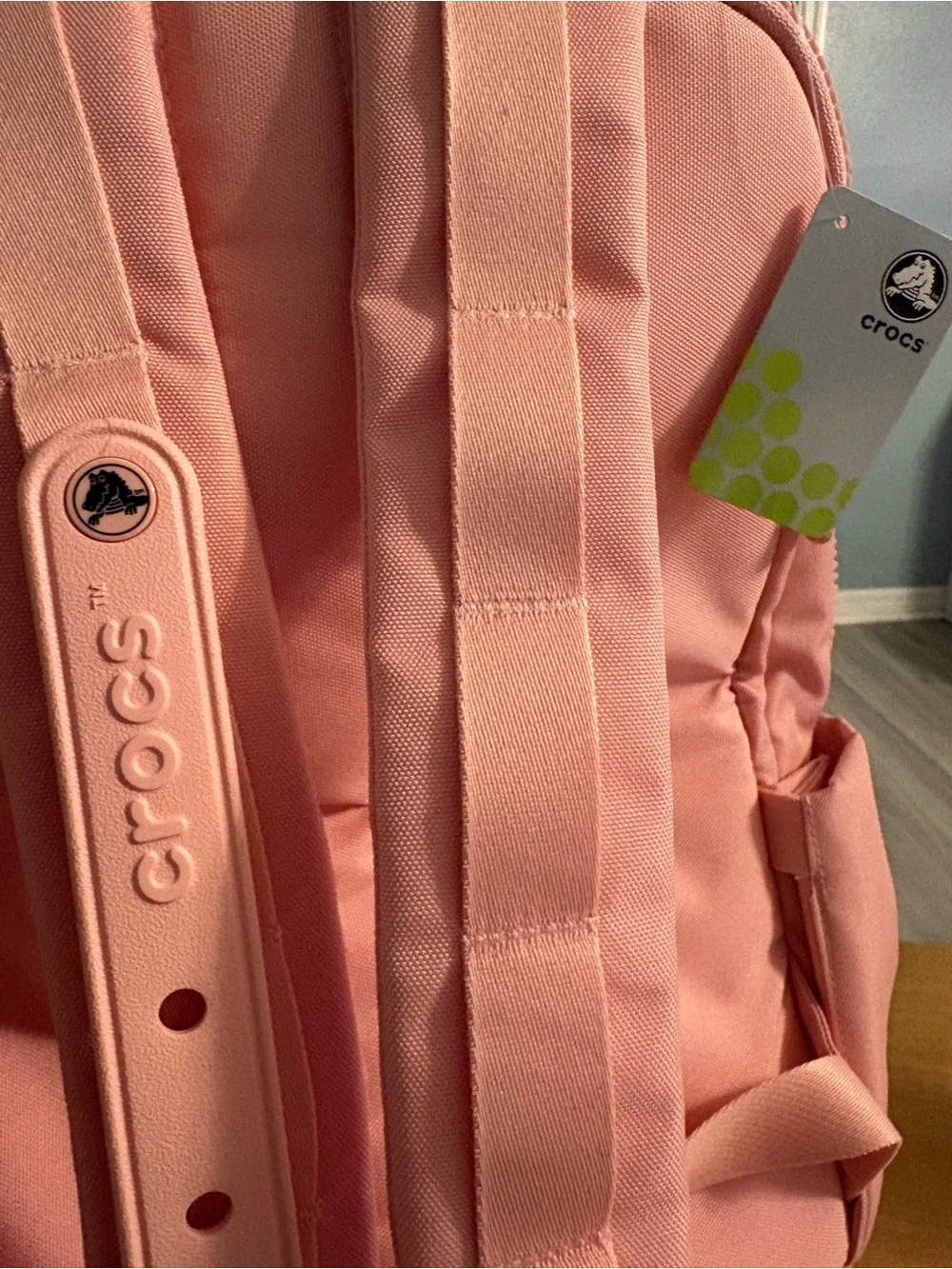 CROCS Pink Backpack with Rose Gold Slip-On Shoes
